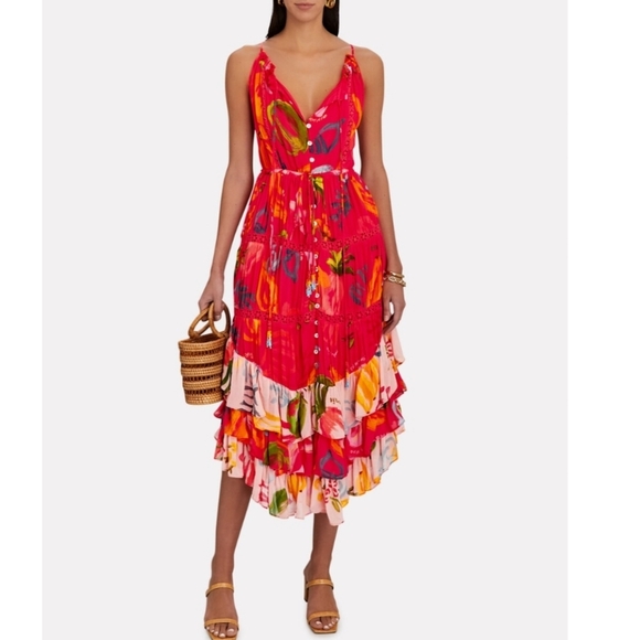 Farm Rio mixed fruits asymmetrical ruffled midi dress nwt - Picture 8 of 15